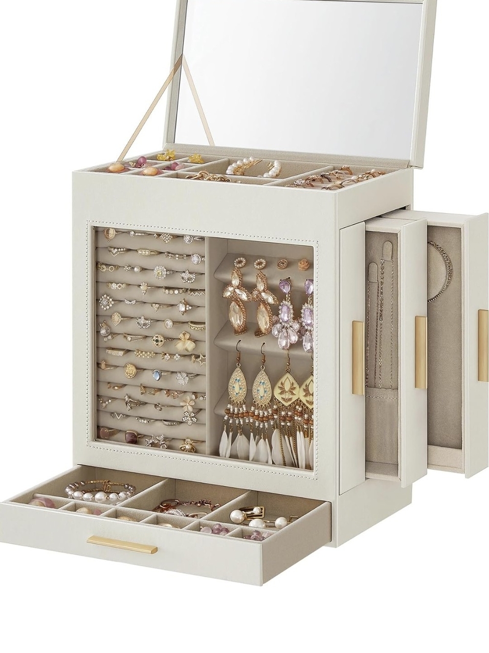 SONGMICS 5-Layer Jewelry Box with Deluxe White Jewelry Organizer Box with Mirror
